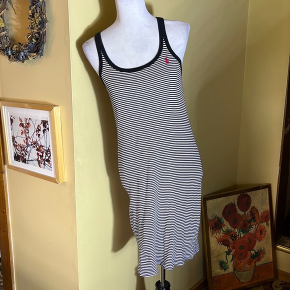RALPH LAUREN Size Medium Tanktop Dress 100% Pima Cotton Thin Stripe Preppy Chic - Picture 15 of 16